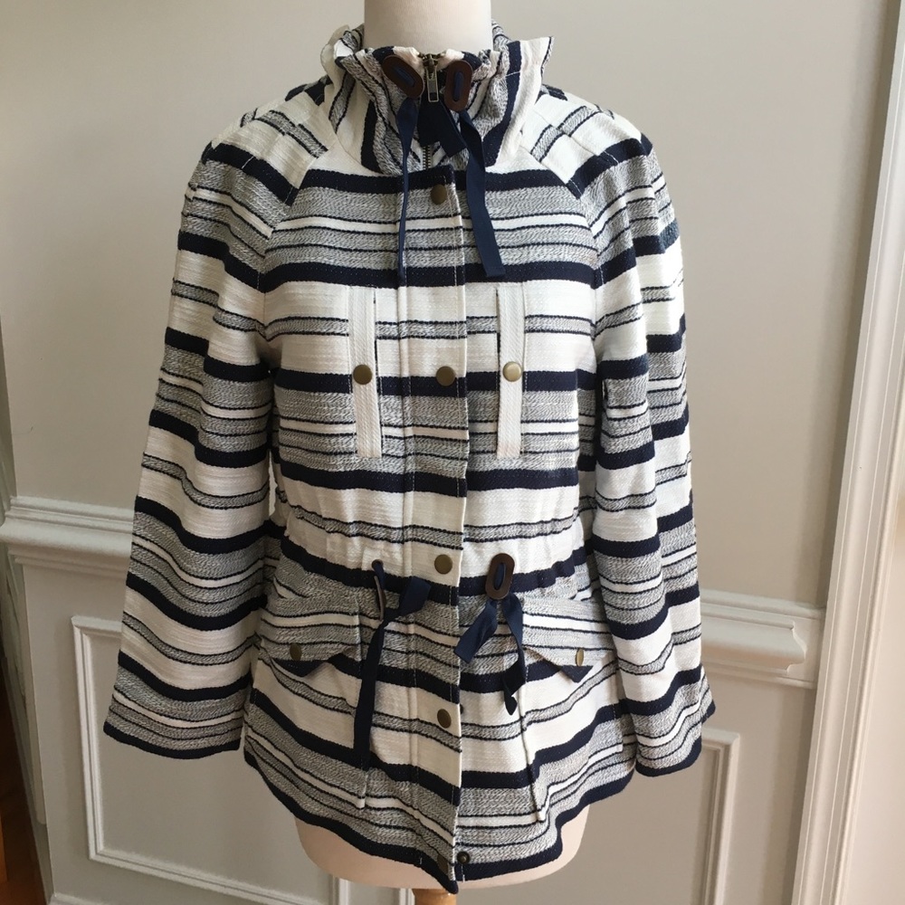 Ann Taylor Loft Woman's Breton Stripe Anorak Coat